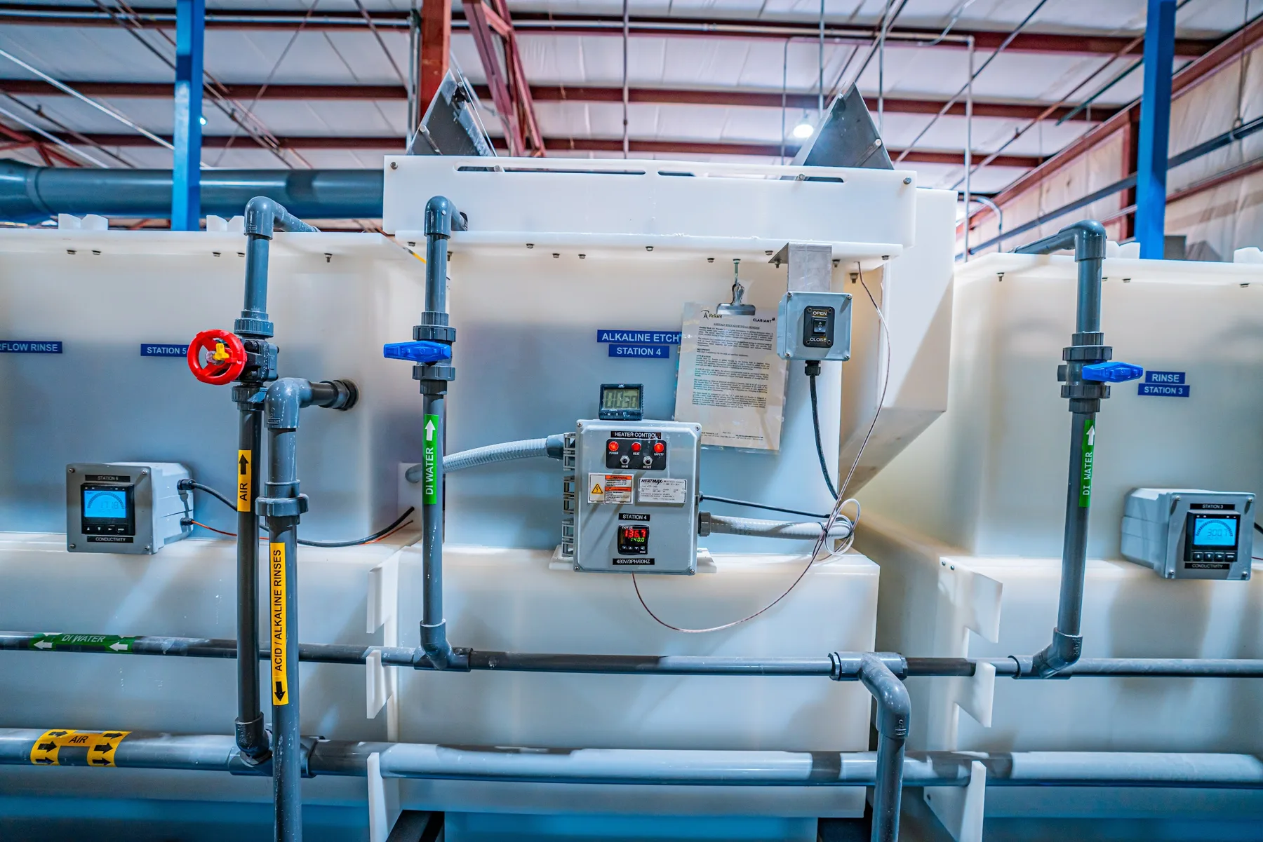 Process controls, meters, and tanks on the AnoPRO anodizing line